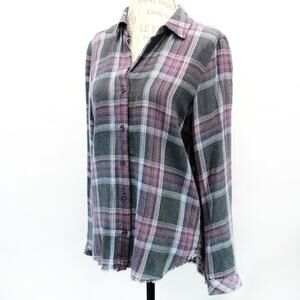 Bella Dahl Plaid Long Sleeve Rayon Blend Button Up Flannel Casual Shirt Medium